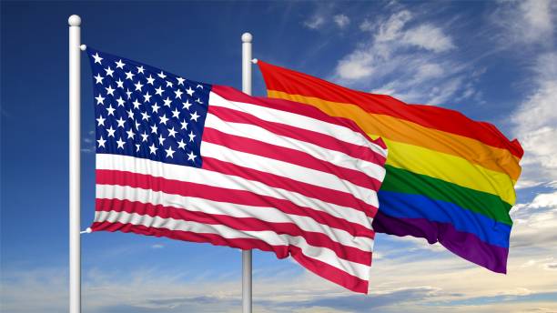 istock 3d rendering gay flag with USA flag 1033830578