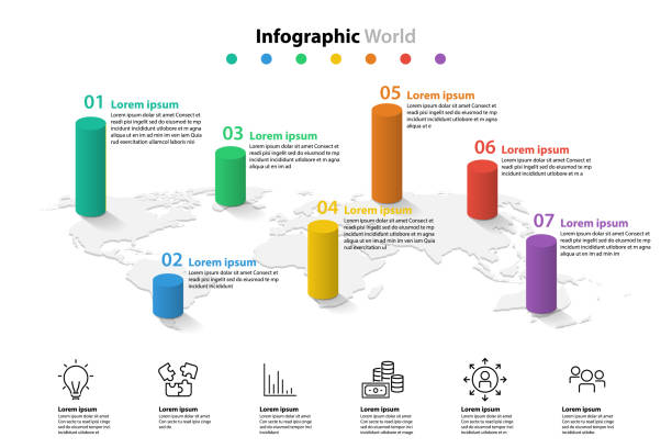 세계 지도 요소 infographic, infochart 비즈니스 정보 아이콘 - tranfer stock illustrations