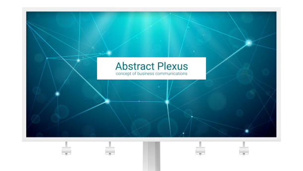 istock Abstract polygonal plexus shapes. Big billboard with concept of business communication, network, mobile links. Design of presentation for business, science and technology. Modern vector background 1033833342