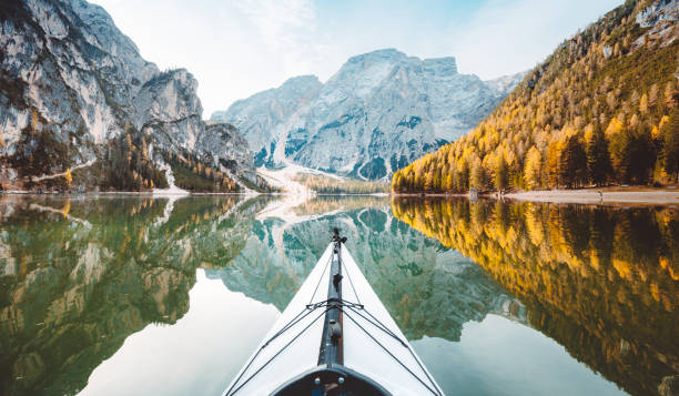 istock Kayak on alpine lake in fall 1033839380
