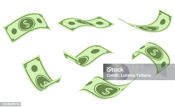 Falling Dollar Banknotes Money Rain Flat Vector Illustration Isolated On White Background Stock Illustration - Download Image Now