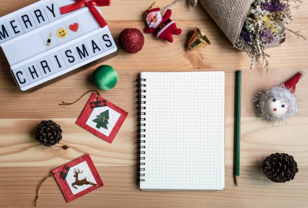istock Christmas decoration on wooden table with copy space 1033843014
