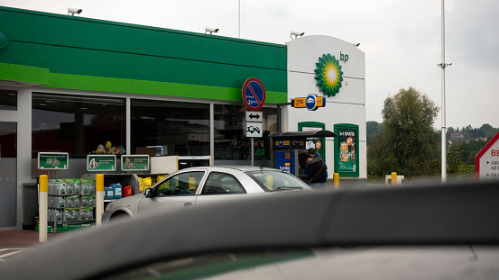 Kraków, małopolskie / Poland - 08/09/2018: BP Gas Station near the Węzeł Mirowski A4 Highway Cross Road