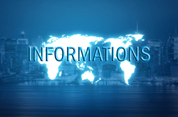 istock Informations text over world map hologram and blurred city background 1033845894