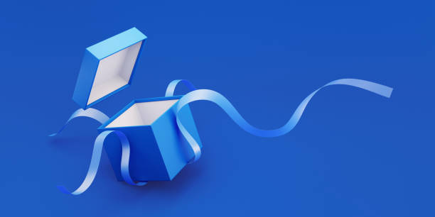 niebieski prezent box związany z niebieską wstążką jest rozpakowany - blue bow ribbon gift zdjęcia i obrazy z banku zdjęć