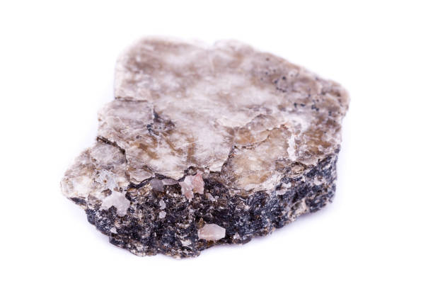 macro mineral stone heulandite on a white background close up