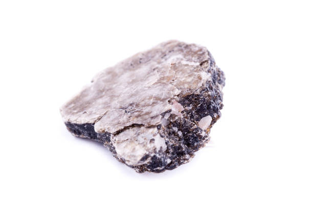 macro mineral stone heulandite on a white background close up