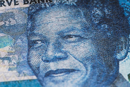 Obverse of one hundred South Africa rand banknote closeup detail
