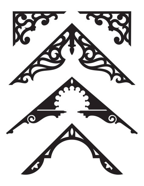 Set of Victorian Gingerbread Architectural Trim Illustrations. Silhouette vector illustrations of vintage design details from classic Victorian houses. gable stock illustrations