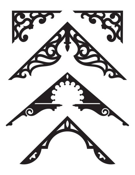 Set of Victorian Gingerbread Architectural Trim Illustrations. Silhouette vector illustrations of vintage design details from classic Victorian houses. victorian house stock illustrations