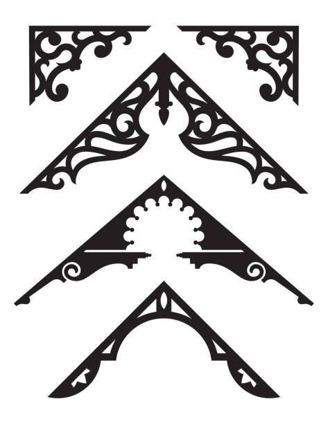 Set of Victorian Gingerbread Architectural Trim Illustrations. Silhouette vector illustrations of vintage design details from classic Victorian houses. Gable stock illustrations