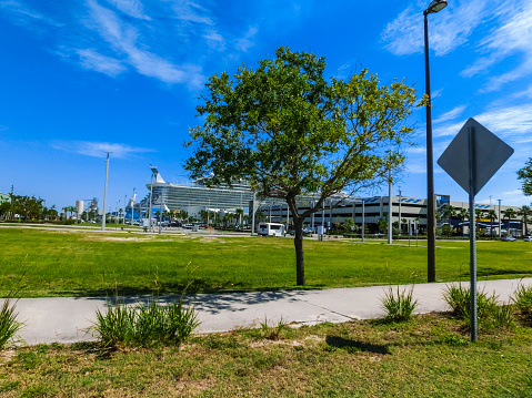 Cape Canaveral, USA - April 29, 2018: The cruise terminal at Port Canaveral at Cape Canaveral at Florida, USA