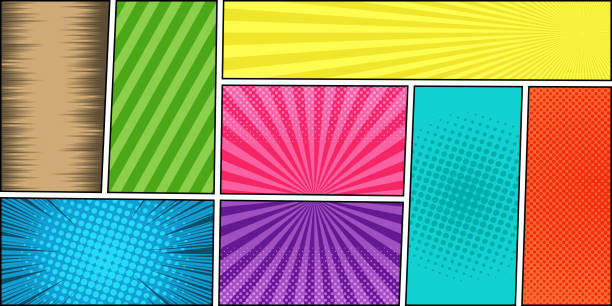 Comic book page colorful horizontal template Comic book page colorful horizontal template with different humor effects in manga style. Vector illustration colorful page borders stock illustrations