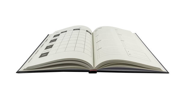 istock Opened notebook with personal organizer or planner isolated on white background 1033885924