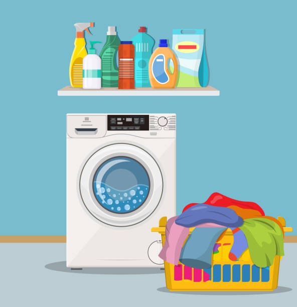 çamaşır odası ile çamaşır makinesi - washing machine stock illustrations