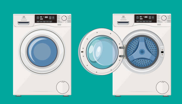 açık ve kapalı kapı ile çamaşır makinesi - washing machine stock illustrations