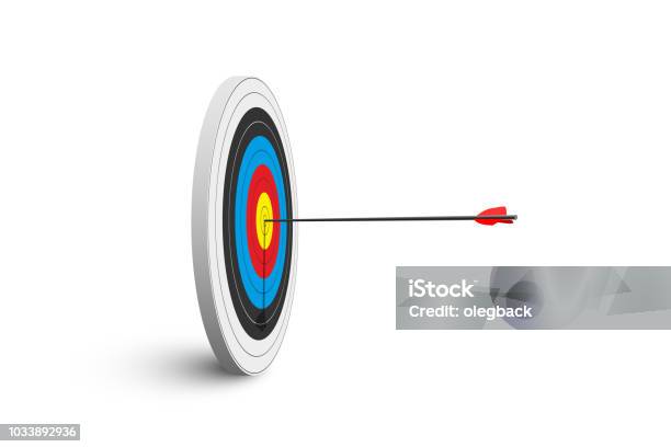 Archery Target With Red Arrow Isolated On White Background Vector Poster Or Banner Template Stock Illustration - Download Image Now