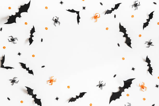 istock Halloween decorations on white background. Halloween concept. Flat lay, top view, copy space 1033903300