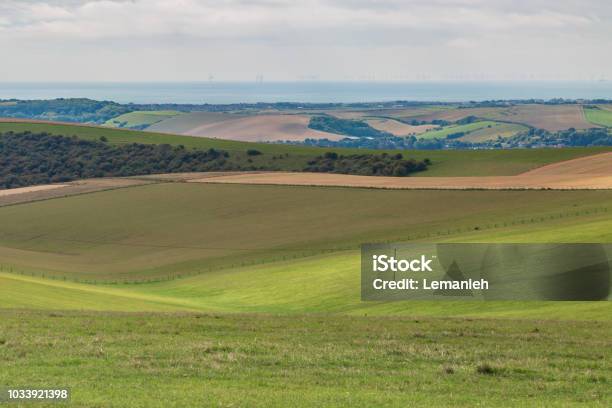The Sea Beyond The South Downs Stock Photo - Download Image Now - Agricultural Field, Agriculture, Beauty