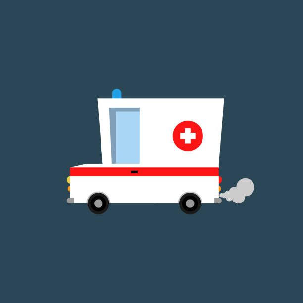 만화 의료 자동차입니다. 벡터 아이콘입니다. 평면 디자인 - ambulance mini van speed emergency sign stock illustrations