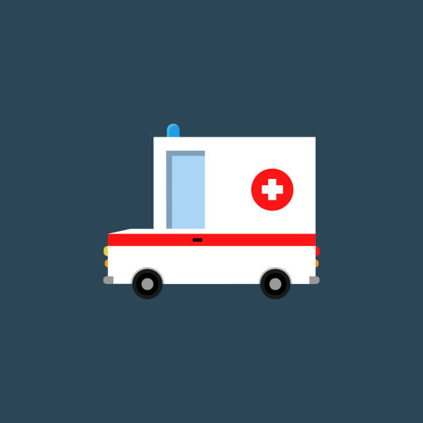 만화 의료 자동차입니다. 벡터 아이콘입니다. 평면 디자인 - ambulance mini van speed emergency sign stock illustrations
