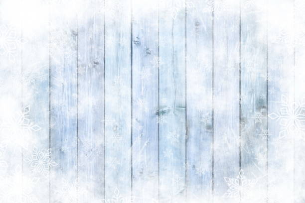 istock Wooden table, snowy winter background, texture 1033928068