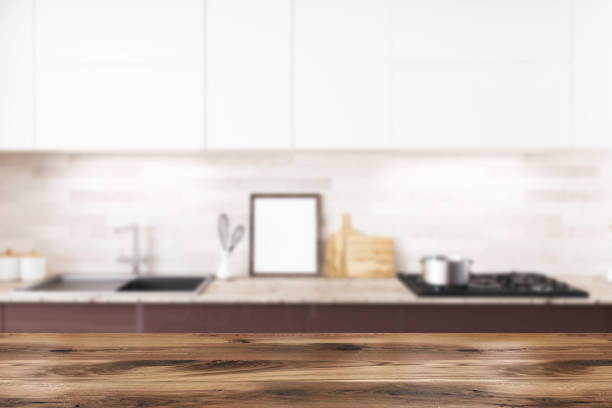 istock Brown and white kitchen countertop, poster blur 1033950526