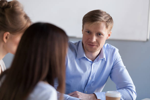 istock Diverse millennial colleagues have talk during office break 1033950680