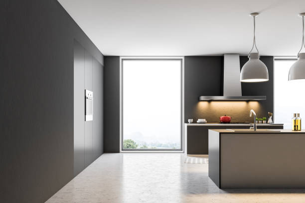 istock Dark gray loft kitchen with a cooker 1033953354