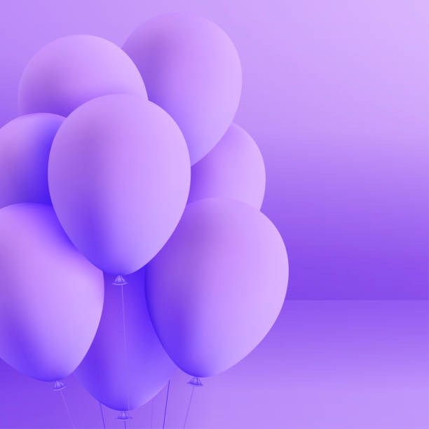 istock Set of realistic mat helium balloons floating on purple background. Vector 3D balloons for birthday, party, wedding or promotion banners or posters. Vivid illustration in pastel colors. 1033954040