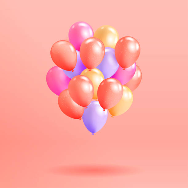 istock Set of realistic glossy helium balloons floating on pink background. Vector 3D balloons for birthday, party, wedding or promotion banners or posters. Vivid illustration in pastel colors. 1033954064