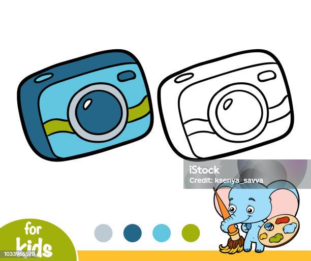 Coloring Book Compact Camera Stock Illustration - Download Image Now - Adventure, Black Color, Book