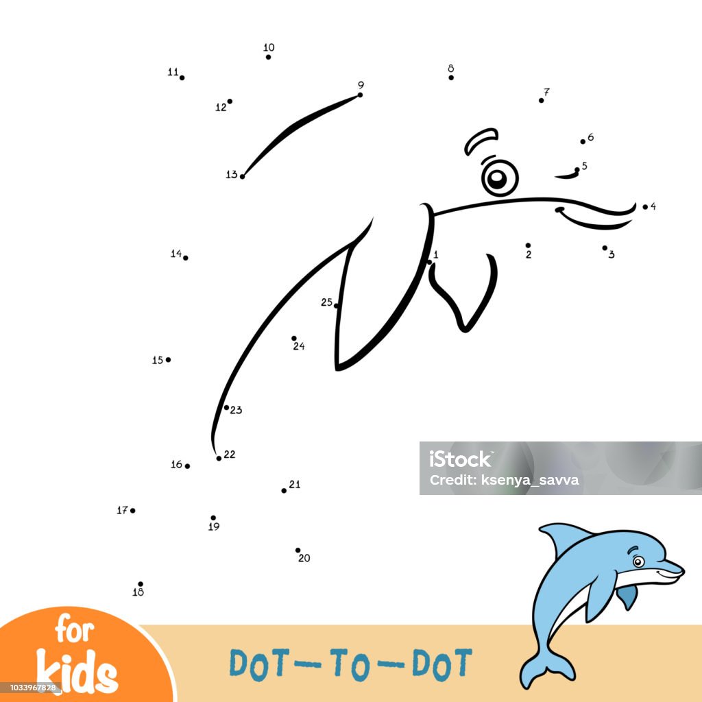 Numbers game, education game for children, Dolphin Numbers game, education dot to dot game for children, Dolphin Connect the Dots stock vector