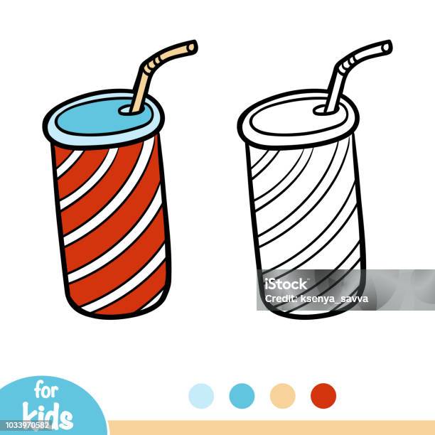 Coloring Book Beverage In Can With Straw Stock Illustration - Download Image Now - Aluminum, Beach, Black Color