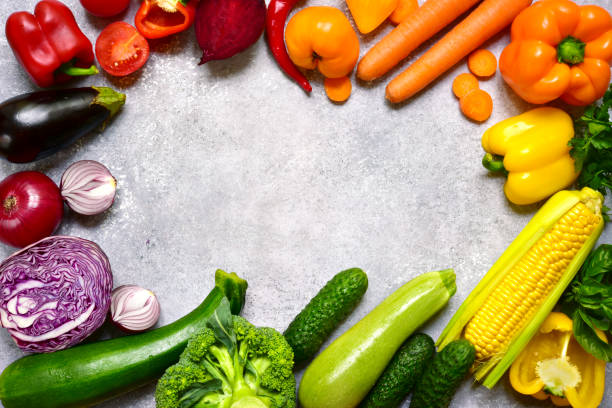 istock Food background with colorful vegetables 1033971028