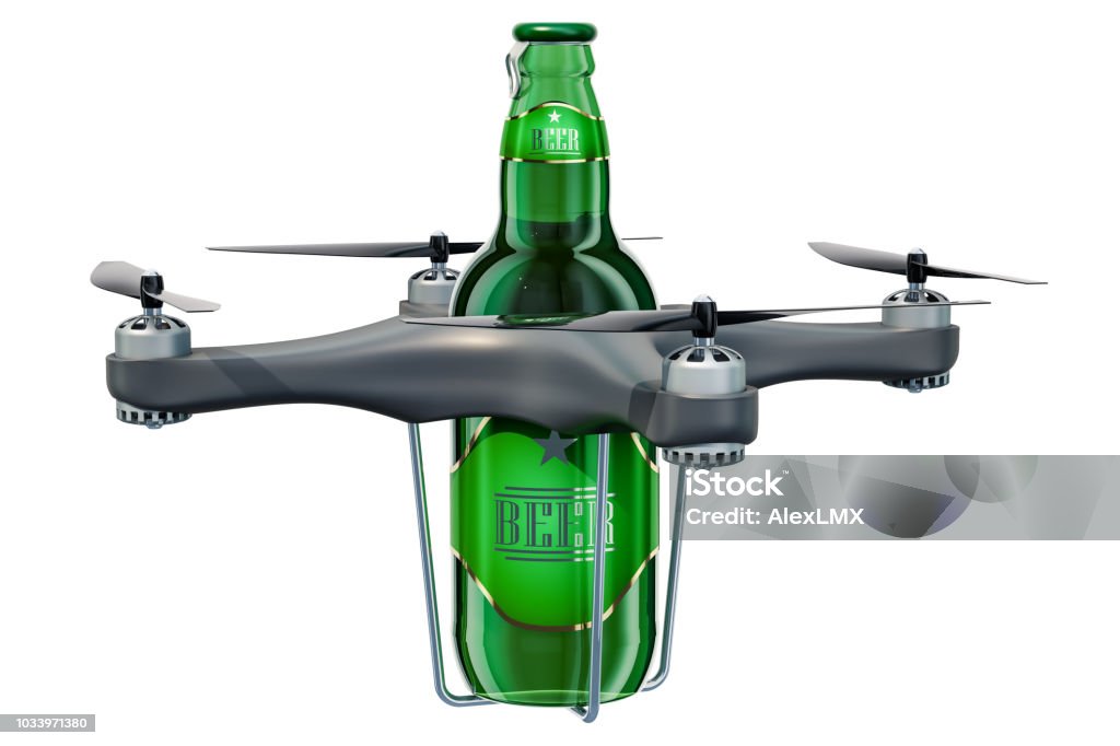 Bedachtzaam Kwaadaardige tumor zaterdag Delivery Drone With Beer Bottle 3d Rendering Isolated On White Background  Stock Photo - Download Image Now - iStock