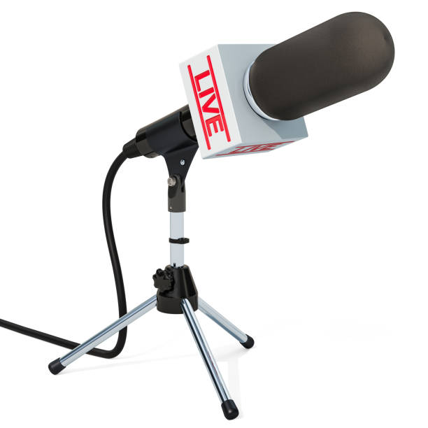 istock Microphone live on the stand, 3D rendering isolated on white background 1033971510