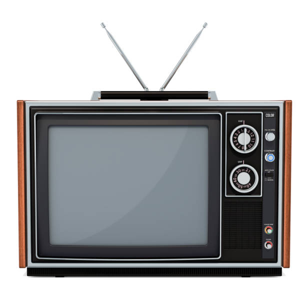 istock Retro TV set front view, 3D rendering isolated on white background 1033971526