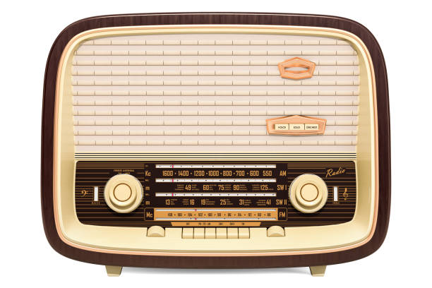istock Vintage radio receiver front view, 3D rendering isolated on white background 1033971556