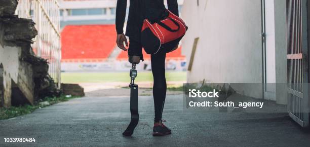 Adaptive Athlete At Stadium Stock Photo - Download Image Now - Prosthetic Equipment, Disability, Running