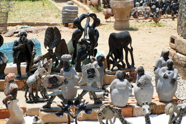 Stone carvings for sale in a craft market in Victoria Falls, Zimbabwe