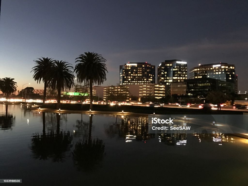 Cars On The Freeway As Dusk Settles In Orange County California Stock