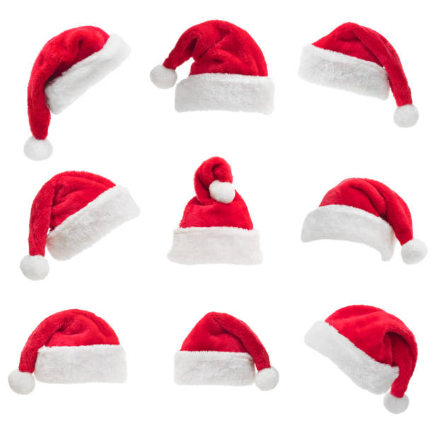 istock Set of red Santa hats isolated on a white background 1034013520