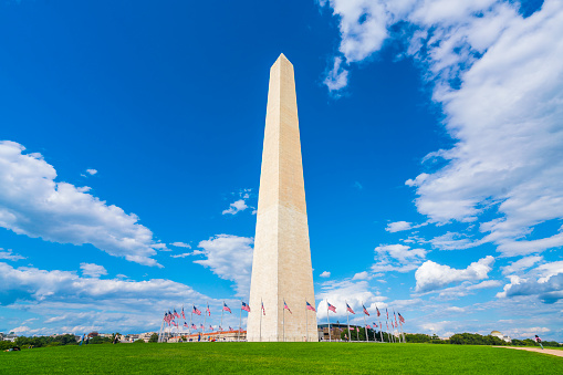 washington dc,Washington monument on sunny day with blue sky background.
