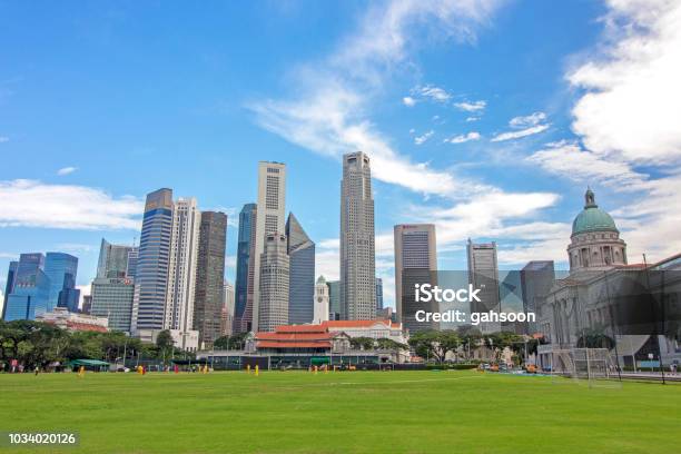 Skyline Cityscape And National Gallery Singapore On Padang Field The Famous Cricket Ground Stock Photo - Download Image Now