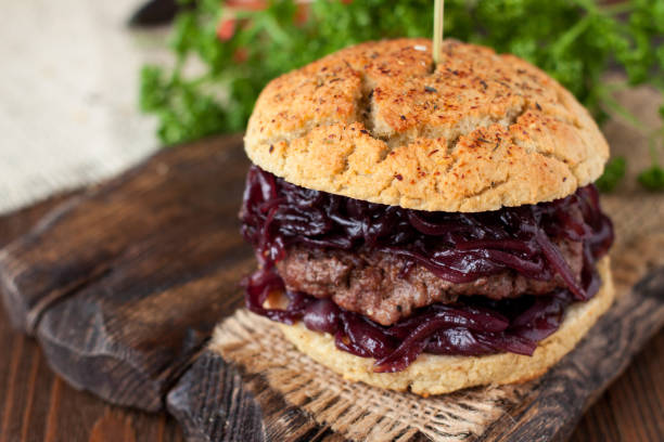 istock Gluten free burger with caramelized onions 1034035958