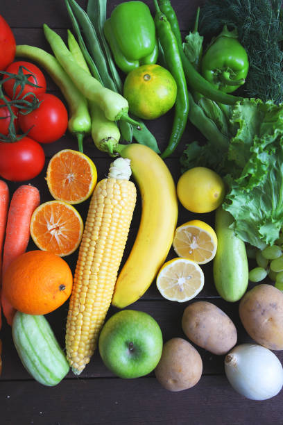 istock Healthy foods on wood background 1034036490