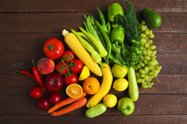 istock Healthy foods on wood background 1034039084