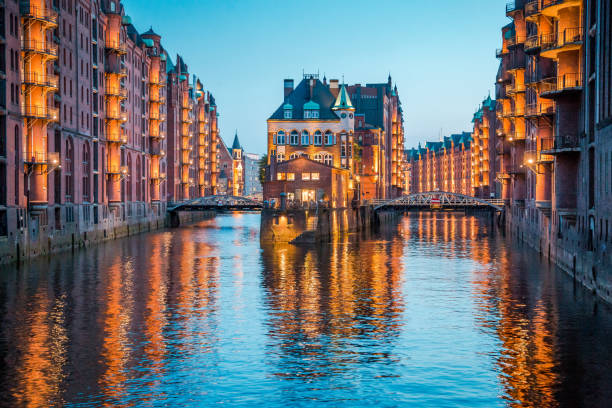 Hamburg Speicherstadt at twilight, Germany