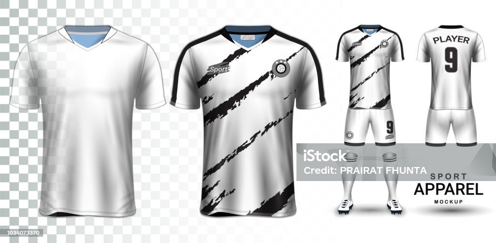 Voetbaltrui Voetbal Kit presentatie Mockup, The T-shirt Front en terug en uitzicht op het is volledig geïsoleerd aanpassing op transparante achtergrond, kan worden gebruikt als een sjabloon met uw eigen ontwerp. - Royalty-free Voetbalkleren vectorkunst Voetbaltrui Voetbal Kit presentatie Mockup, The T-shirt Front en terug en uitzicht op het is volledig geïsoleerd aanpassing op transparante achtergrond, kan worden gebruikt als een sjabloon met uw eigen ontwerp. - Royalty-free Voetbalkleren vectorkunst